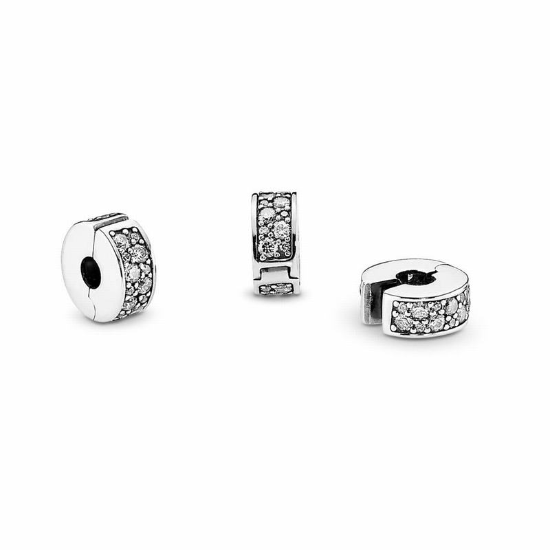 Pandora Clear Pavé Clip Charm - Sterling Silver/Silicone/Cubic Zirconia - Canada | UQ3407YV